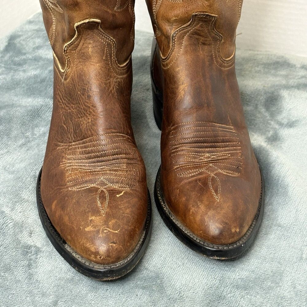 Vintage Frye Western Cowboy Boots Brown Leather USA Made Size 9M Distressed - Picture 2 of 15